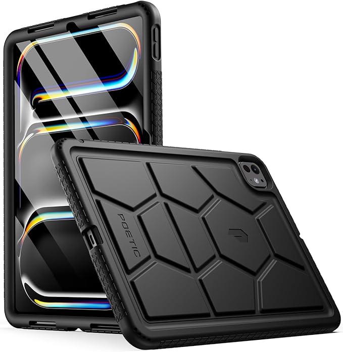 Poetic TurtleSkin Case for iPad Pro 11 Inch (M5) 2025/ (M4) 2024, Heavy Duty Shockproof Rugged Kids Friendly Drop Protection Silicone Cover Case, Black