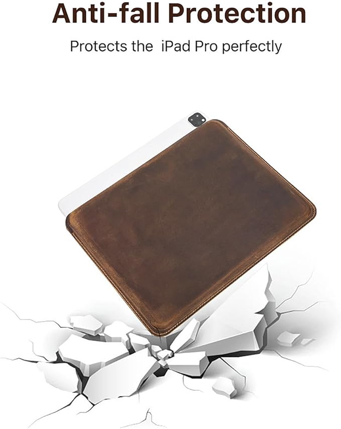 Top Grain Genuine Leather 12.9" iPad Sleeve Case, Minimalist Vintage Design, Handmade, Compatible with 12.9" iPad Pro 3/4/5/6 Gen, Fits A1876 A1865 A1983 A2014 A2229 A2232, Coffee 12.9 Inch