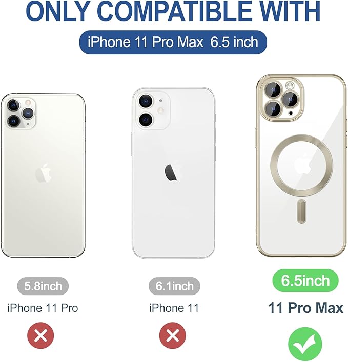 Hython Magnetic Clear for iPhone 11 Pro Max Case with Camera Lens Protector [Compatible with MagSafe] Plating Edge Slim Soft TPU Cover Protective Phone Case for iPhone 11 Pro Max 6.5", Matte Gray