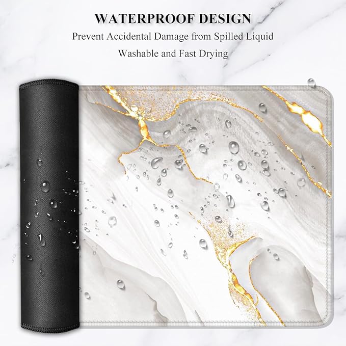 Auhoahsil Large Mouse Pad, XXL Gaming Mousepad, Desk Mat for Desktop, Thick Rubber, Big & Long Size, Stitched Edges, Full Desk Pad for Laptop & Computer, Extended 31.5 x 11.8 in, Gold Gray Marble