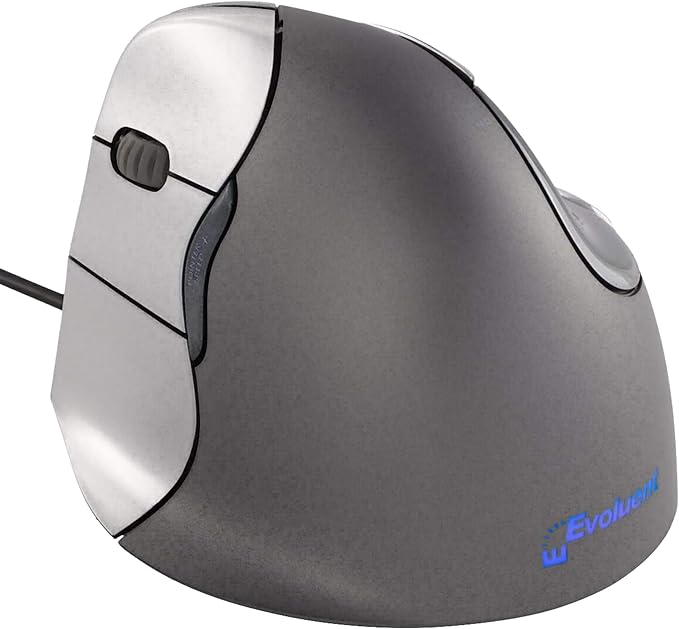 Evoluent – Inventor of The Vertical Mouse – VM4L Ergonomic Vertical Mouse Left Hand Wired USB, Sculpted for Comfort, Reduces Wrist Strain, 4 Speeds, 6 Customizable Buttons in Windows