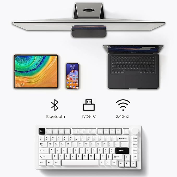 MONSGEEK M1 V5 Aluminum Mechanical Keyboard 75% Quick Release Gaming Keyboard Blcak on White with Knob 8000 mAh RGB Hot-swappable Pre-lubed Cilantro Switch, Piano Switch