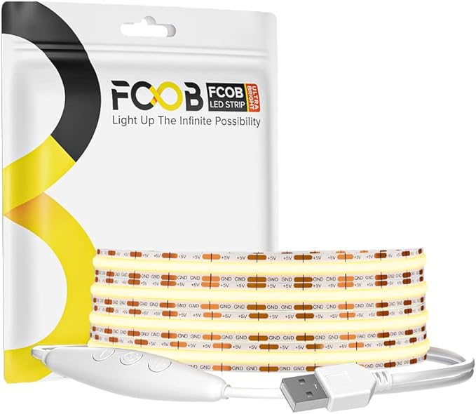 USB LED Light Strip 6.56FT, 5 Volt USB Powered Dimmable COB LED Tape Lights, 4000K Natural White 8mm High Density Flexible Strips CRI90+ for TV Backlight Under Cabinet Lighting Bedroom Kitchen