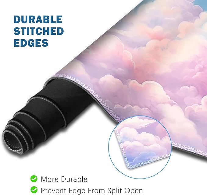 ToLuLu Large Mouse Pad Desk Pad Set, Wrist Rest Support Desk Mat for Keyboard and Mouse, 4PCS 35.4”x15.7 XXL Giant Mouse Pad, Non-Slip Base Stitched Edges Mousepad for Home Office, Dreamy Clouds