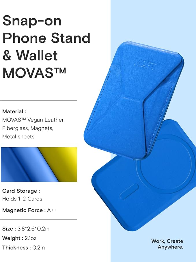 MOFT Magnetic Wallet Stand Compatible with iPhone 17/16/15/14/13/12 Series, Angle Adjustment & Magsafe Compatible MOVAS Phone Stand,Sapphire