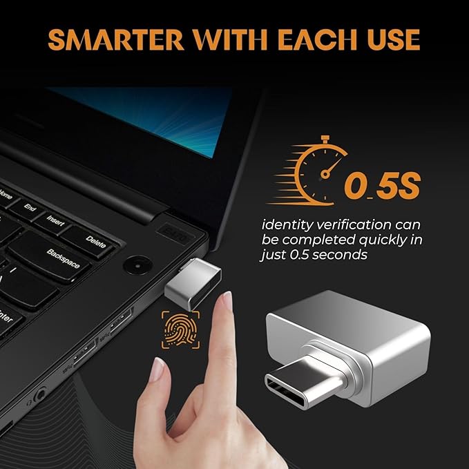 TNP Nano USB C Fingerprint Reader for Windows 10/11 Hello - USB Type C Security Key Biometric Scanner Sensor Dongle Module for Instant Access, Password-Free Login, Sign-in, Lock, Unlock PC & Laptops