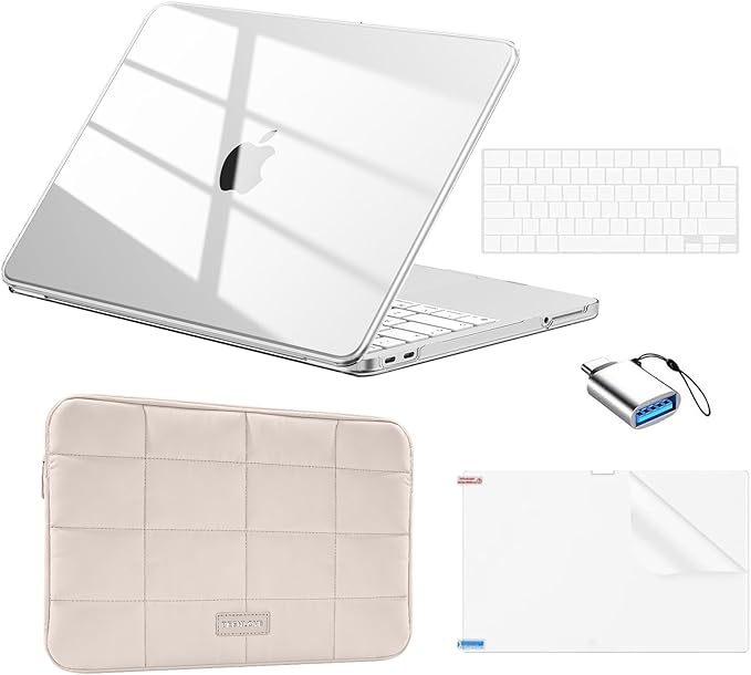 EooCoo for MacBook Neo Case 13 inch 2026 Model A3404 with A18 Pro chip, Hard Shell Case & Sleeve Bag & Type C & Keyboard Skin & Screen Film Laptop Accessories, Crystal Clear