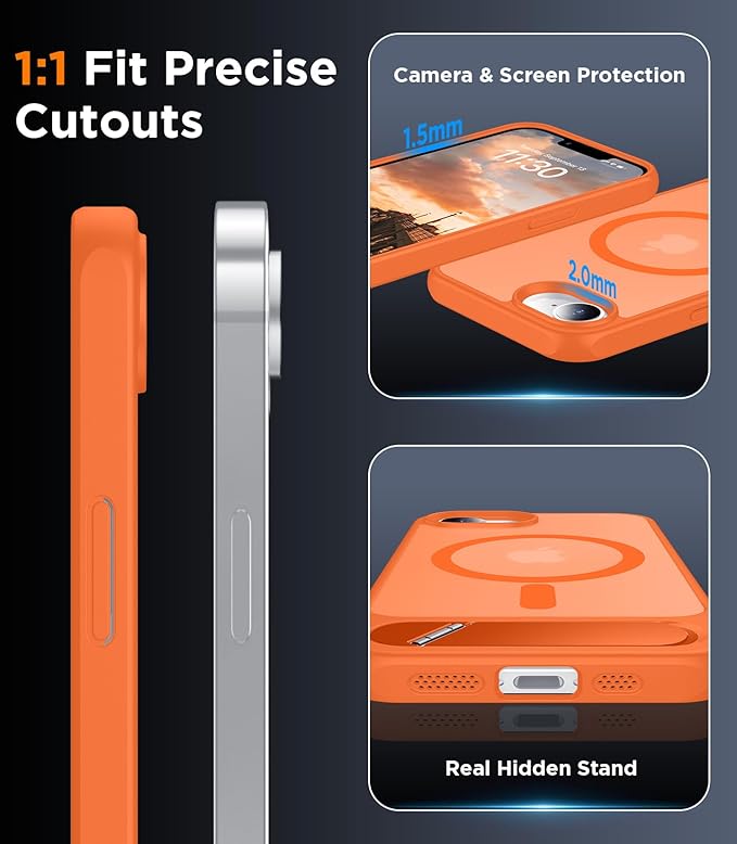 Magnetic Compatible with iPhone 16E Case, [Built-in Invisible Kickstand][Compatible with MagSafe][Military Grade Shockproof] Slim Translucent Matte Case for iPhone 16E 6.1" 2025