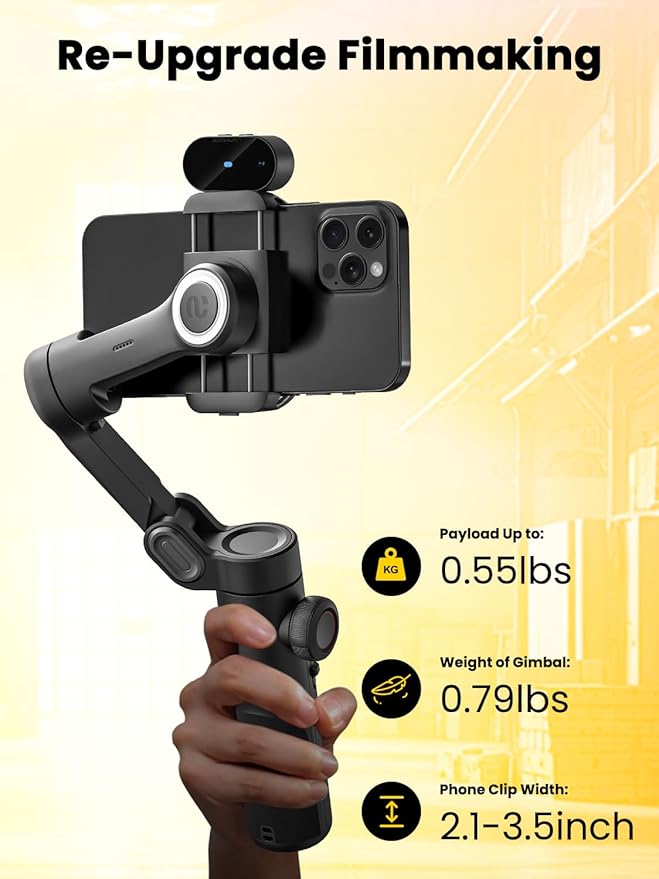 AOCHUAN XE AI Version,Gimbal Stabilizer for Smartphone,NO APP AI Tracking, Gesture Control,360°Inception Gimbal with TikTok YouTube,3-Axis Foldable Handheld Tripod for iPhone& Android,Black