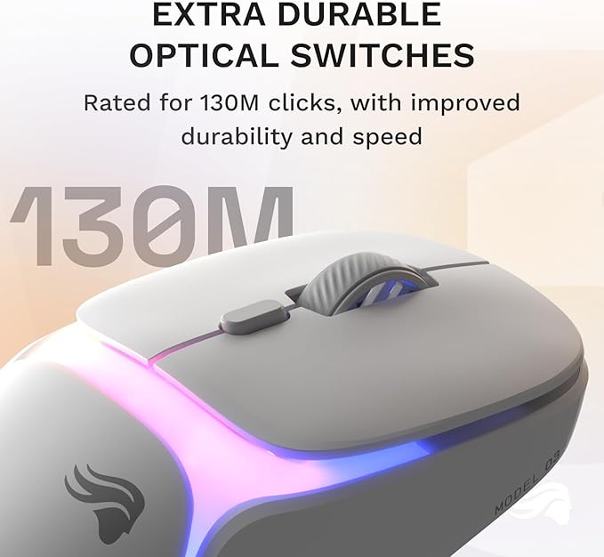 GLORIOUS Gaming Model O3 Wireless Gaming Mouse - InfinitePlay Swappable Battery, 130H Battery Life, 8k Polling, 130M Optical Switches, Ultralight 66g, 30K DPI Optical Sensor, RGB - White