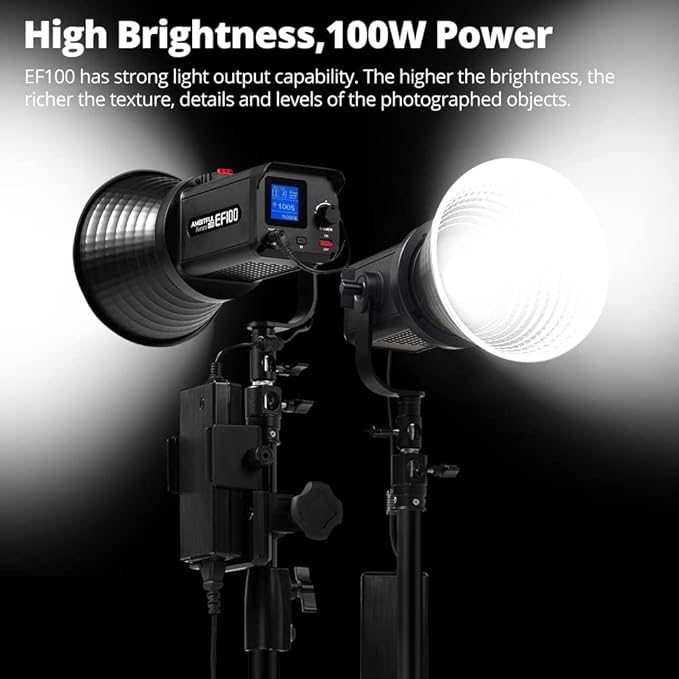 AMBITFUL EF100 100W 5600K Aurora COB LED Video Light,CRI 95+, TLCI 97+,Built-in FX Effects for Still Life Photography, Portrait, Studio Lighting,Interview Lighting,Support APP Control