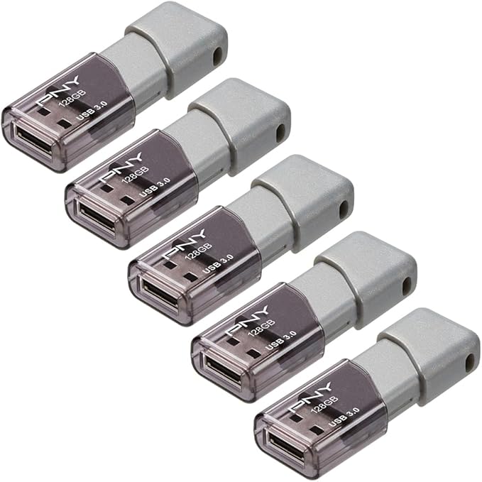 PNY 128GB Turbo Attaché 3 USB 3.0 Flash Drive 5-Pack – Grey, P-FD128X5TBOP-MP, 100MB/s, Light-Weight Durable - Data Storage and Transfer
