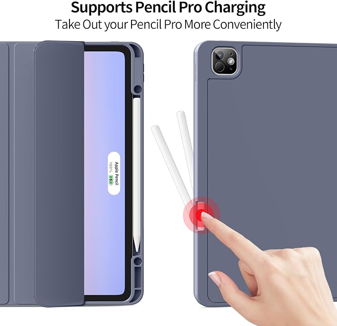 for iPad Pro 13 inch Case (M5/M4) 2025/2024, Slim Protective Cover with Pencil Holder, Soft TPU Back Cover, Trifold Stand, Auto Wake/Sleep, A2925 A2926 A3007 A3362 A3359 (Purple)