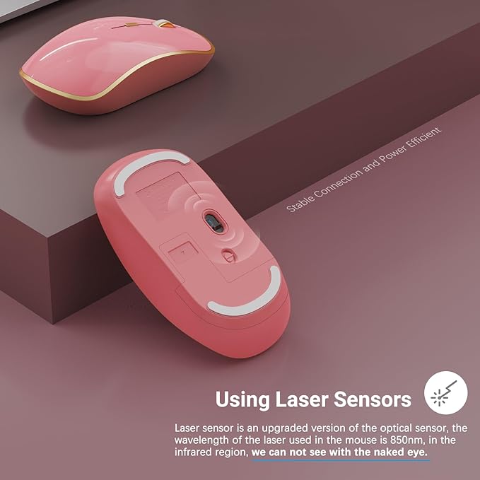 JOYACCESS Wireless Mouse for Laptop - Ultra Thin, Silent, 2400 DPI Portable Optical Mouse for Computer, MacBook, Windows, Chromebook, PC - Pink