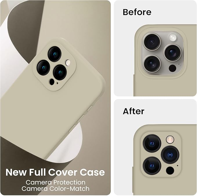 FireNova Designed for iPhone 15 Pro Case, Silicone Upgraded [Camera Protection] Phone Case, Soft Anti-Scratch Microfiber Lining Inside, 6.1 inch, Khaki
