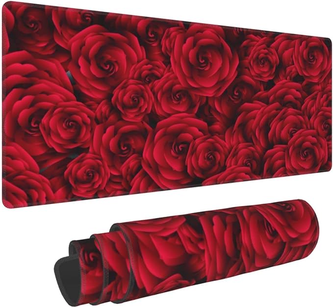 Red Roses Mouse Pad, Flower Large Big Gaming Mouse Pad Desk Pad, Mousepad with Non-Slip Rubber Base, Extended XXL Mouse Mat for Computer Laptop Office Accessories