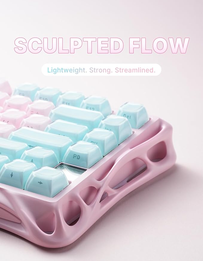 GravaStar Mercury K1 Lite 75% Gaming Keyboard, 2.4GHz/BT/Wired Tri-Mode Wireless Keyboard, Gasket Hot Swappable Mechanical Keyboard, Pre-lubed Linear Switches, Jelly Keycaps, RGB Backlit (Lumen Rose)