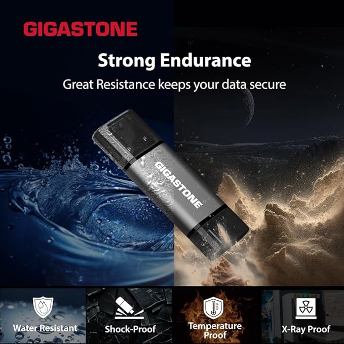 GIGASTONE 64GB Dual Flash Drive, Z40 USB 3.2 Gen 1, 2-in-1 Type-A & Type-C, 100MB/s Ultra Fast, Head Cap Design, Plug & Play for Smartphone/PC/Mac/TV/Car Audio, USB 2.0/3.0/3.1 Compatible