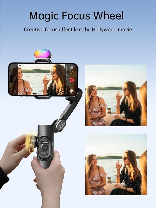 AOCHUAN Gimbal stabilizer for Smartphone,Gesture Control/face Tracking,Magnetic Fill Light,Foldable Handheld Phone Gimbal,3-axis stabilizer TikTok YouTube Vlog Recording XE kit