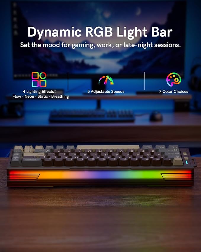 Redragon K752 Wireless Mechanical Keyboard, 60% Gasket Mount Gaming Keyboard with RGB Backlit, Creamy Sound, Tri-Mode 2.4GHz/BT5.0, Hot-Swappable, PBT Keycaps for PC/Mac Gamer