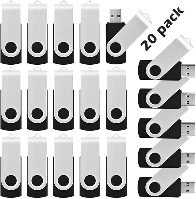 16GB USB Flash Drive KOOTION 20 Pack USB Drive Thumb Drive Bulk USB Stick Swivel for Data Storage, Black
