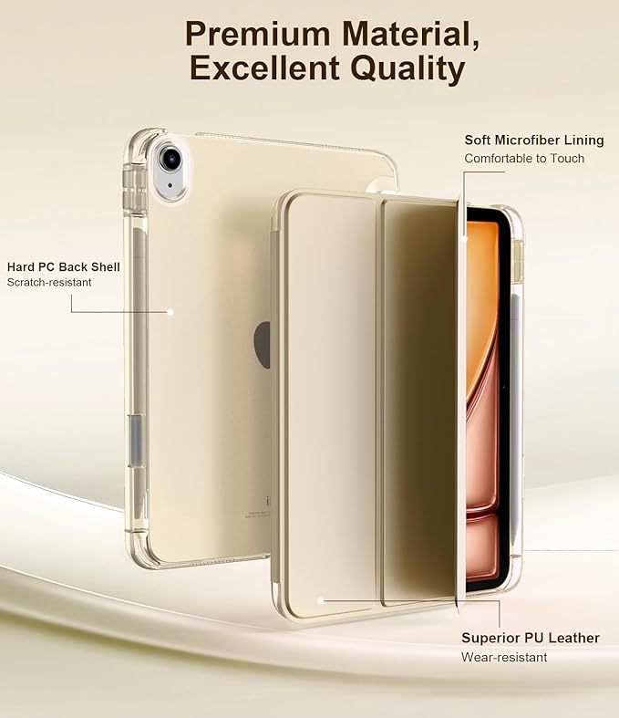 TiMOVO Case for iPad Air 11 Inch M4 2026/M3 2025/M2 2024, iPad Air 5th Generation 2022/4th Gen 2020 10.9 Inch with Pencil Holder, Stand Cover with Translucent Back, Auto Wake/Sleep, Champagne Gold