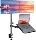 WALI Triple Arm Laptop and Dual Monitor Desk Mount for 17" Notebook and Up to 27" Screens, Extra Tall Adjustable Monitor Stand with Laptop Tray, VESA 75x75 100x100, Black (M002XLLP)