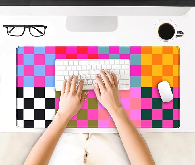 Checkered Desk Mat Pink Desk Matt for Desktop Desk Pad XXL Large Mouse Pad Deskmat Big Mousepad Keyboard Pad Mouse for Computer Cute Desk Accessories 31.5 X 15.7In