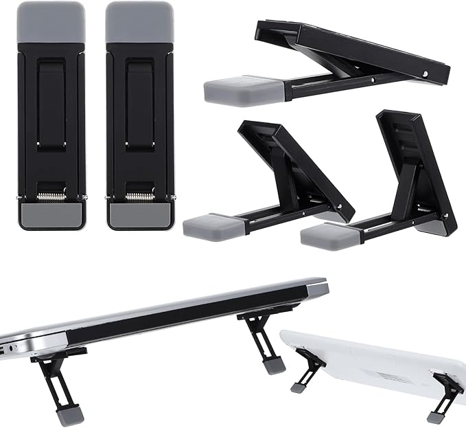 Mini Portable Laptop Stand for Desk, Portable Keyboard Riser Three Tilt Angle Adjustable Foldable Invisible Laptop Riser Self-Adhesive Computer Stand Feet for Most Keyboards (Black, 2)
