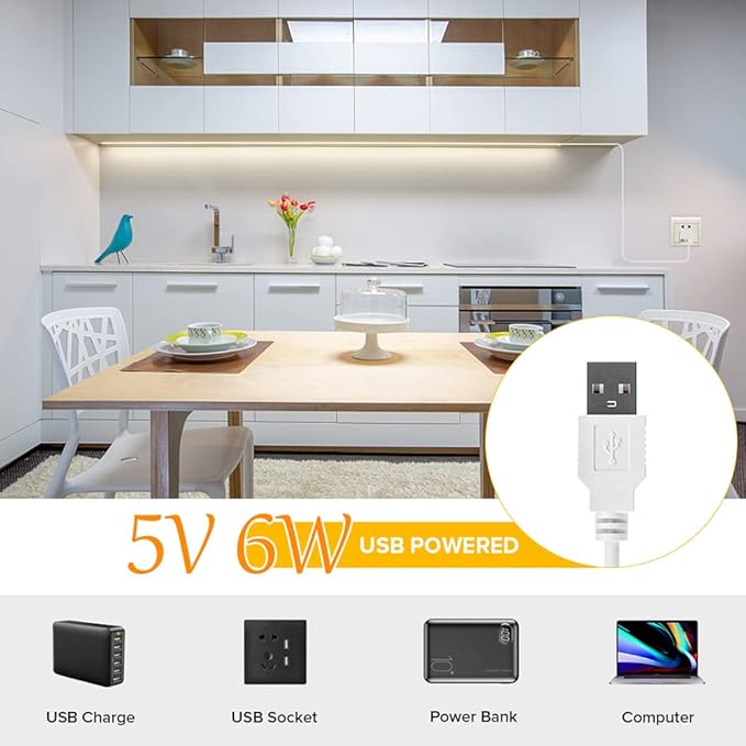 USB LED Light Strip 6.56FT, 5 Volt USB Powered Dimmable COB LED Tape Lights, 4000K Natural White 8mm High Density Flexible Strips CRI90+ for TV Backlight Under Cabinet Lighting Bedroom Kitchen
