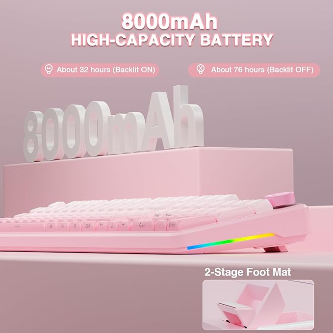 AULA F108 PRO - Wireless Mechanical Keyboard with Screen & Knob,Full Size Keyboard with 8000mAh Battery,Pre-lubed Switches,Side Printed PBT Keycaps,RGB Backlit Hot Swappable Custom Pink Keyboards