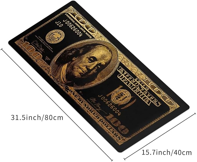 Black Money Rectangle Mouse Pad Non Slip Rubber Base Cool Funny US Dollar Full Desk Mouse Pad 100 Dollar Bills Gaming Keyboard and Mouse Pad for Laptop Computer Office Home Desk 31.5“x15.7