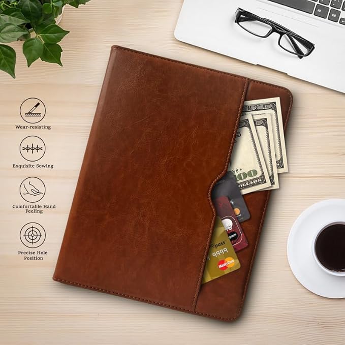 Premium PU Leather Case for iPad Pro 12.9 Inch (M2, 3rd/4th/5th/6th Gen) Multi-Angle Folio Cover with Pencil Holder & Card Pocket, Auto Wake/Sleep Slim Protective Tablet Case, Brown