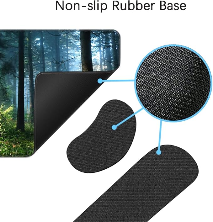 MIBITRI Keyboard Mouse Pad Set, Extended Gaming Mouse Pad+Ergonomics Keyboard Wrist Rest Support, Memory Foam, Easy Typing Pain Relief, 3Pcs XXL Ultra Thick Desk Mat, Forest in The Morning