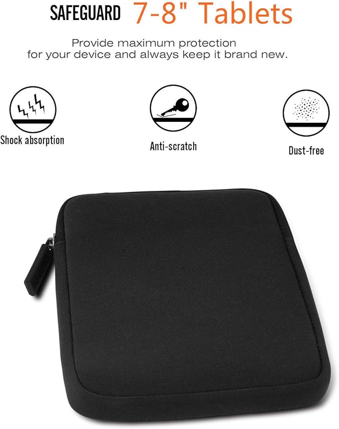 7-8 Inch Tablet Carrying Sleeve Bag, HannyBoo Protective Neoprene Zipper Case Cover for New iPad Mini 5th Generation 7.9" 2019, iPad Mini 5 4 3 2 1, Galaxy Tab A 8.0 2018, NeuTab 7" - Black