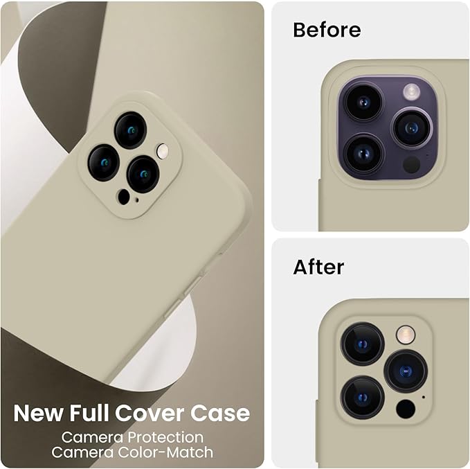 FireNova Designed for iPhone 14 Pro Case, Silicone Upgraded [Camera Protection] Phone Case, Soft Anti-Scratch Microfiber Lining Inside, 6.1 inch, Khaki