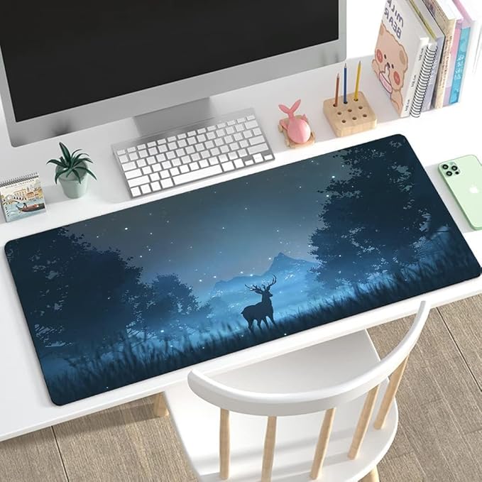 31.5x11.8 Inch Non-Slip Long Extended Large Gaming Mouse Pad with Stitched Edges XL Laptops Keyboard Mouse Mat(Forest Deer)