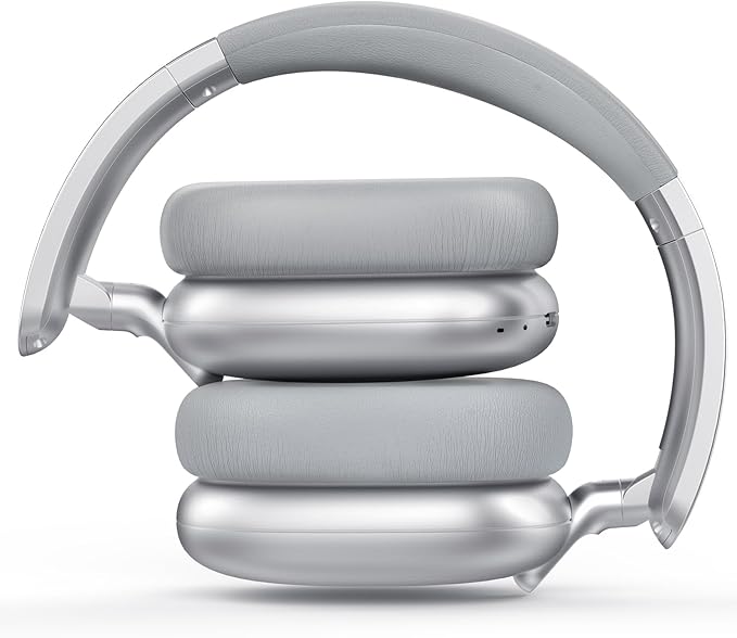 C6 Active Noise Cancelling Headphones, Wireless Over Ear Bluetooth Headphones, 60H Playtime, Lightweight Folding Deep Bass Comfort Fit Ear Cups Headset with Mic for iPad/Travel/PC/Home Silver