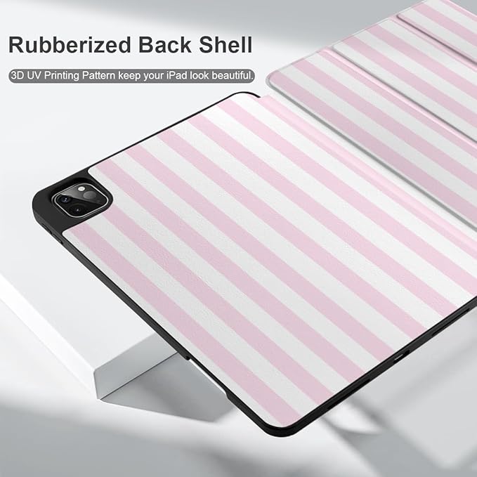 DONGKE Case for iPad Pro 12.9 inch 6th Generation 2022, Built-in Pencil Holder + Trifold Stand + Auto Wake/Sleep + Protective Cover for iPad Pro 12.9 5th/4th/3rd Gen- Pink Stripes