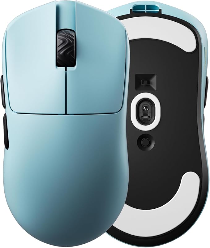 V6 Gaming Mouse, Ultra-Lightweight 40g, No Hole, Symmetrical Shape, Pixart 3950, Web Based Driver, for Claw and Fingertip Gamers, 8K Dongle Included (Blue)