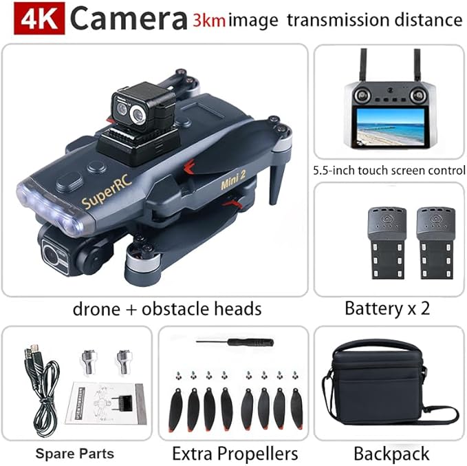 4K UHD Camera FPV Drone with 3-Axis Gimbal Obstacle Avoidance GPS Drone for Adults, Brushless Motor Auto Return RC Quadcopter with 5.5" Screen, Q3 PRO Mini 2 Lightweight Foldable Drones for Adult Beginners