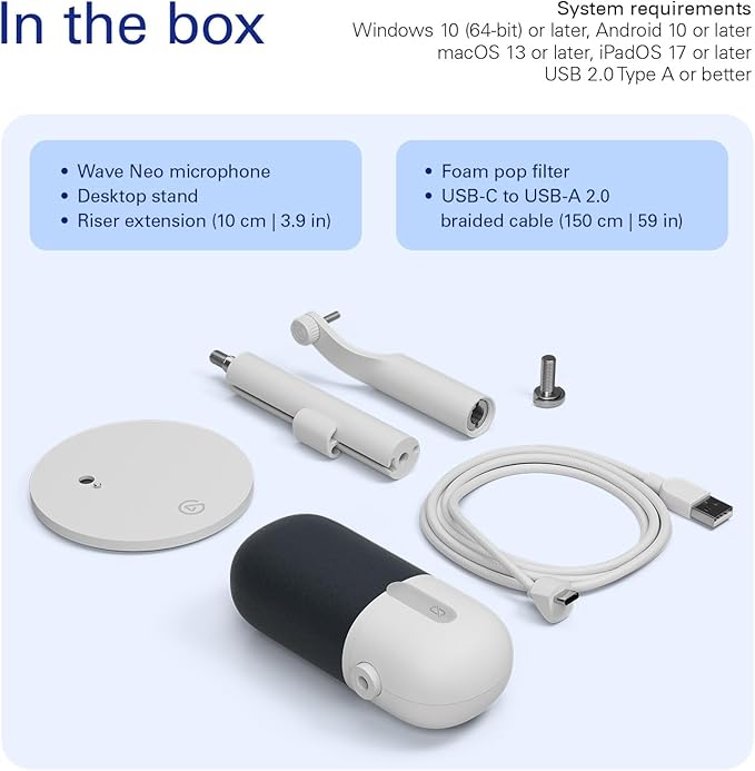 Elgato Wave Neo – USB Condenser Microphone, Tap to Mute, for Gaming, Streaming, Meetings, Voice Recording on Teams/Zoom/OBS/Twitch/YouTube & more, Plug-’n-Play, Works on Laptop, PC, Mac, iPad, iPhone