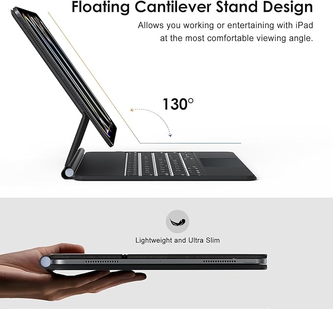 runelk Keyboard Case for iPad Pro 13-inch (M4 2024 / M5 2025), Magic-Style Magnetic Keyboard Case with Multi-Touch Trackpad, Floating Cantilever Stand Compatible with iPad Pro 13 - Charcoal Black