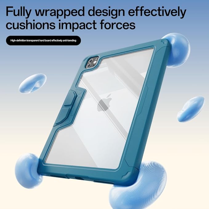 Case for iPad Pro 11 inch (4th/3rd/2nd Generation) 2022/2021/2020 with Clear Back, Multi-Angle Stand, Soft Silicone & Shockproof Tablet Protective Case (Blue)