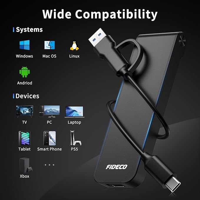 FIDECO M.2 NVMe SSD Enclosure, M.2 NVMe to USB Adapter, USB 3.2 Gen 2 (10Gbps) SSD Reader for M & M+B Key, Sandwich Style Design, Tool-Free Installation, Support UASP and Trim