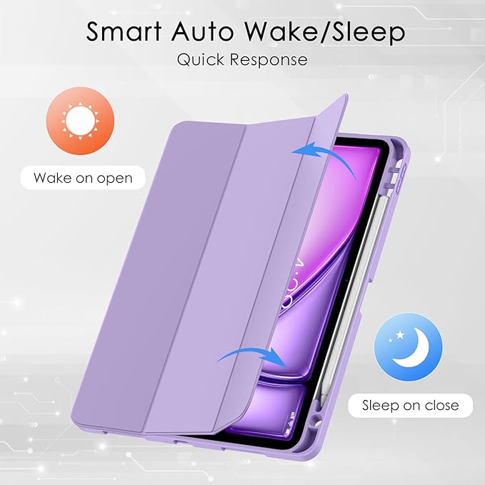 Soke Case for New iPad Air 11 Inch (M4/M3/M2, 2026-2024), iPad Air 5th/4th Generation 10.9 Inch (2020-2022) with Pencil Holder, Soft TPU Back Cover & Auto Sleep/Wake, Lilac