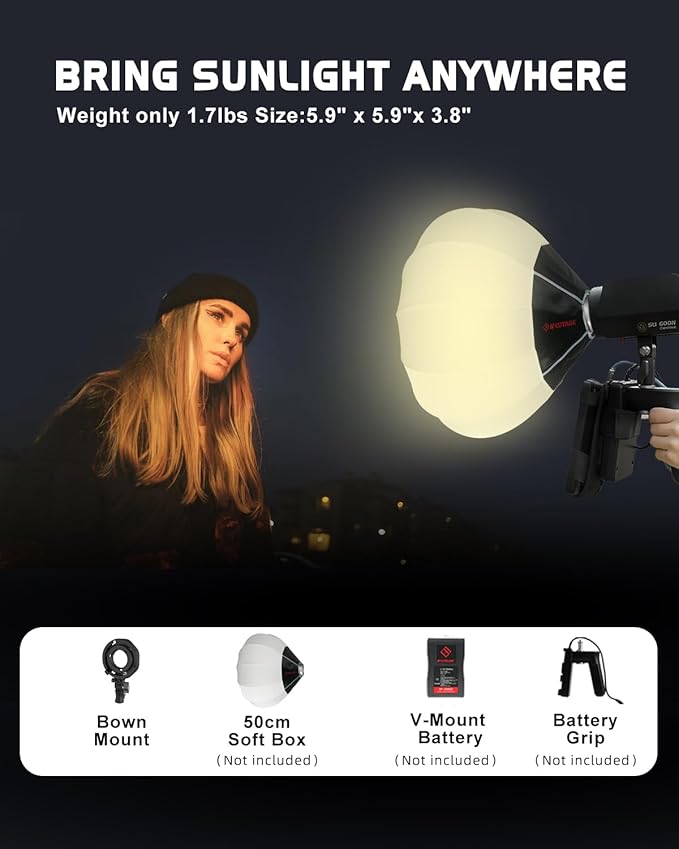IFOOTAGE LED Video Light 70W SL1 60BNA Bi-Color Photography Lighting,2700-6500K Continuous Output Lighting,Portable Video Lighting for Video Recording,Studio,App Control