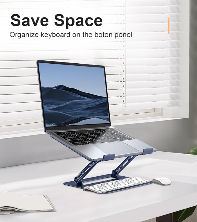 Aoviho Adjustable Laptop Stand for Desk,Portable Laptop Stand Holder and Riser,Foldable Aluminum Notebook Computer Stands for MacBook Air Pro HP Lenovo Dell Samsung Chromebook, 10-15.6 inch,Navy Blue