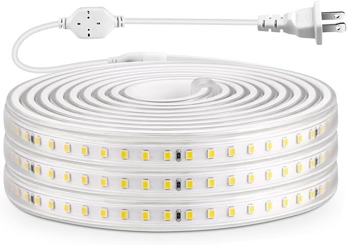 LED Strip Lights Outdoor Waterproof, 600 LEDs, 6500K Cool White, 16.4ft LED Rope Lights for Bedroom, Kitchen, Garden, Patio, Indoor Christmas Decoration, AC 110V (White Light, 16.4 ft)