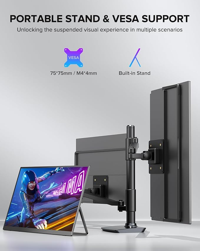 UPERFECT Portable Monitor 18.5" 120HZ 125% sRGB Portable Laptop Monitor w/VESA & Stand, FreeSync HDR Gaming Monitor, 350Nits USB-C & MINI HDMI Travel Second Screen for Laptop, PC, Game Consoles